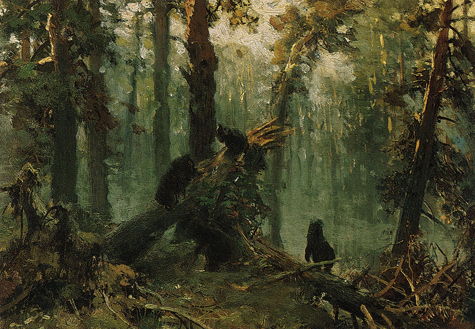 И. И. Шишкин. Утро в сосновом лесу. Эскиз картины 1889 г. Х., м. 28,3x40,1. ПГ