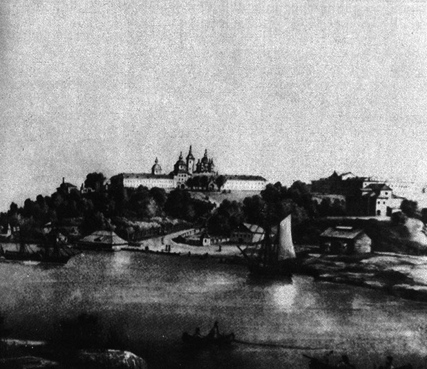 Валаамский монастырь (общий вид). С гравюры XIX в.
