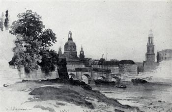Дрезден. Мост Августа. Акварель. 1862