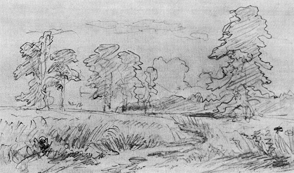 Rye. Sketch for the similarly entitled picture (1878) Lead pencil on paper. 14.4X23.6 cm. The Russian Museum, Leningrad