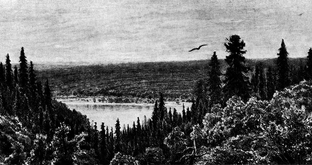 The banks of the Kama near. Yelabuga. 1885. Etching. 13.4X25.5 cm