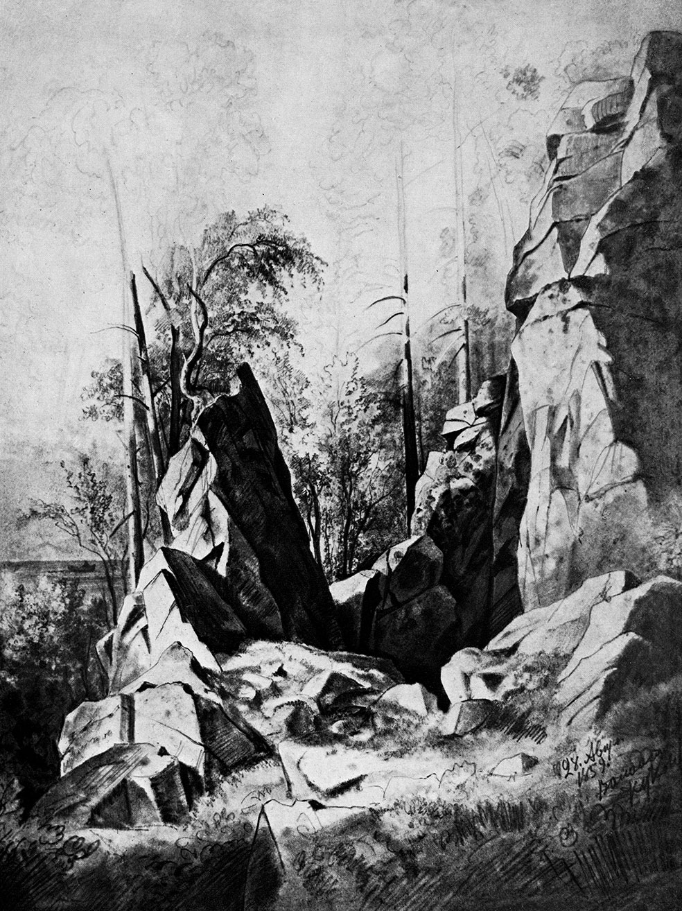 7. Rocks on Valaam island. Kukko. 1859. Lead pencil on paper. 59.5X46.2 cm. The Tretyakov Gallery, Moscow