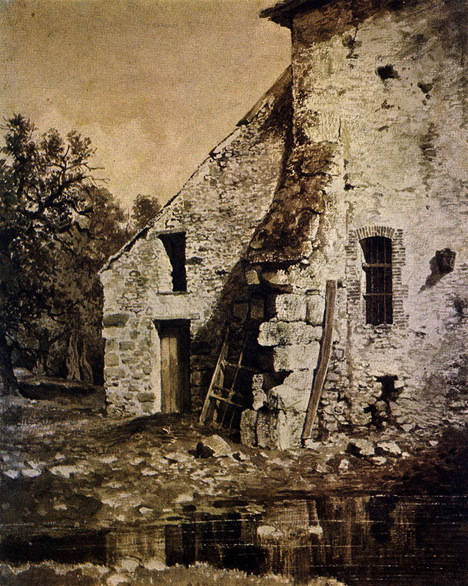 22. Old house by a pond. 1860s. Sepia on paper. 33X26.5 cm. Museum of Russian Art, Kiev
