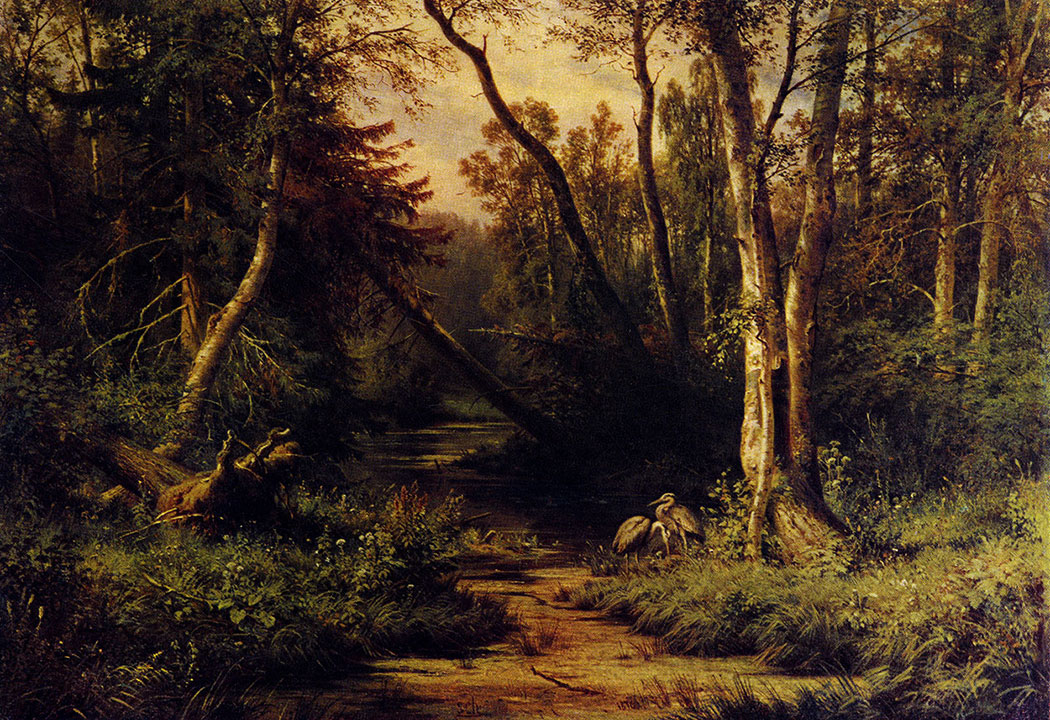 33. Forest landscape with herons. 1870. Oil on canvas. 79X112 cm. The Russian Museum, Leningrad
