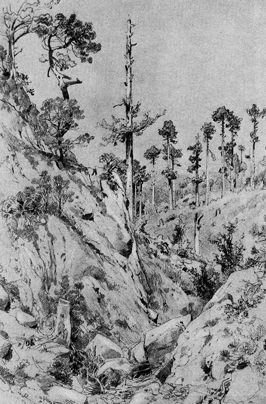 72. Crimean view near Yalta. 1879. Lead pencil on paper. 45.6X31 cm. The Tretyakov Gallery, Moscow