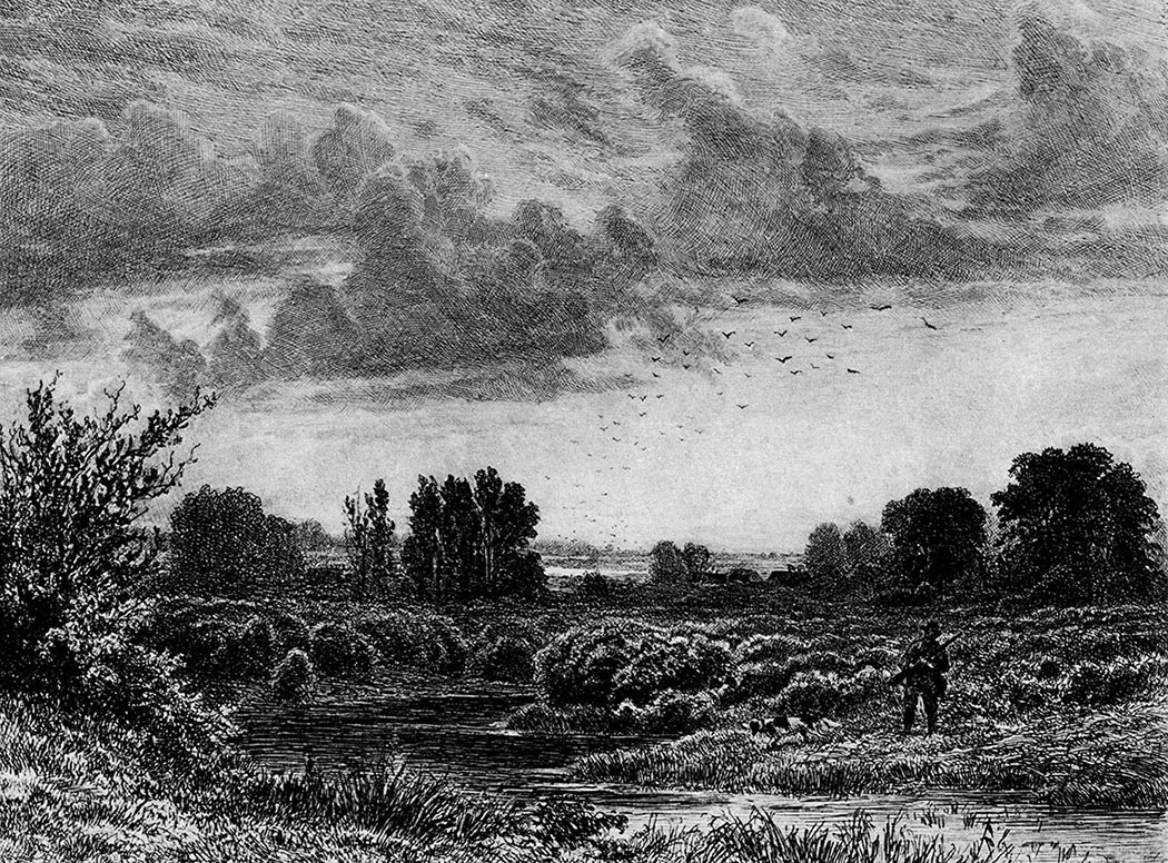 80. Hunter on the moor. 1873. Etching. 24.8X33.6 cm