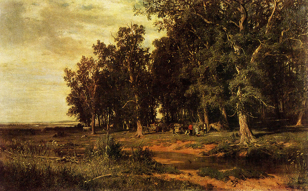 82. Haymaking in an oak grove. 1874. Oil on canvas. 103X167 cm. Museum of Fine Arts of the Tatar ASSR, Kazan