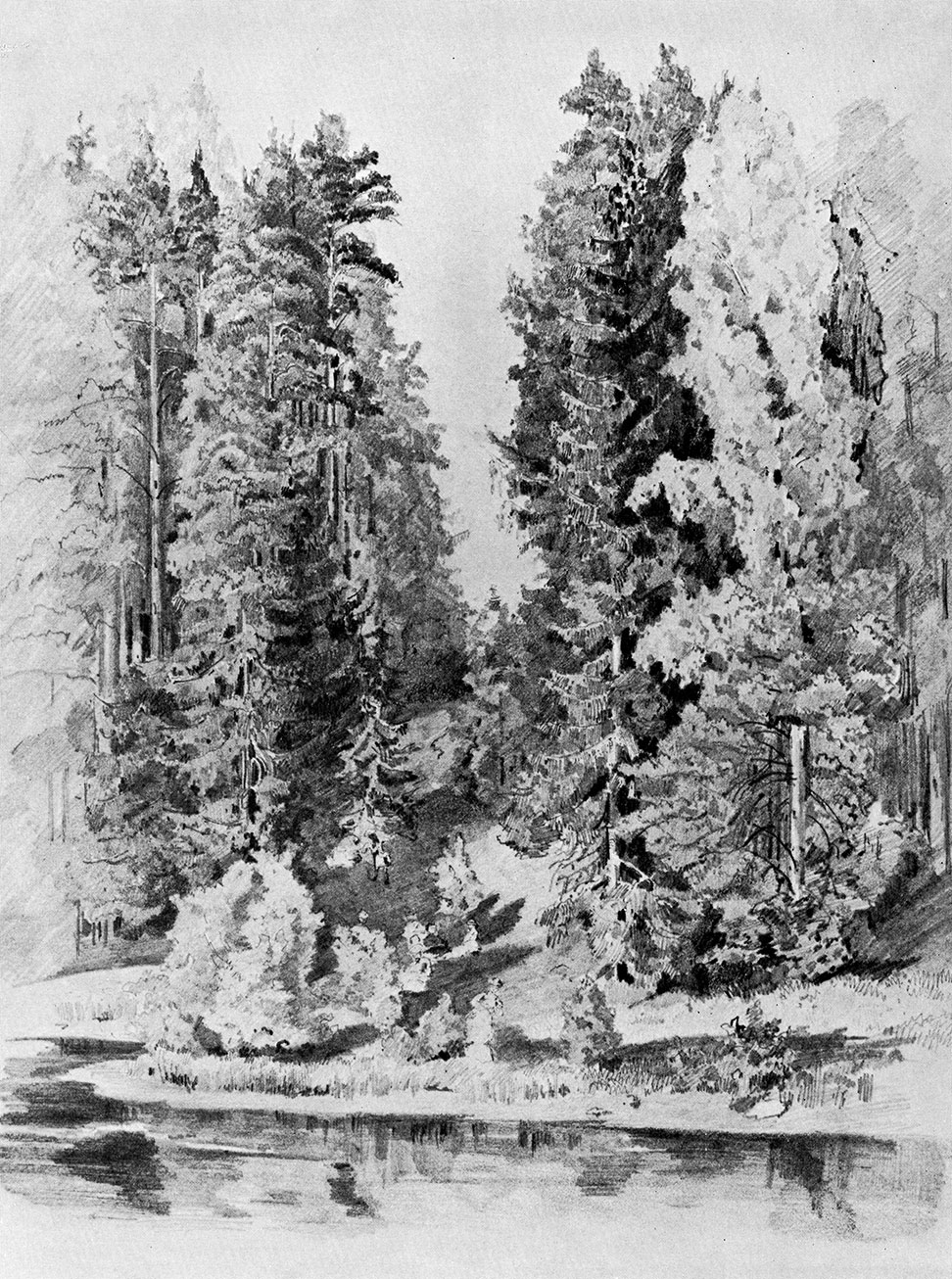 118. The park. 1880s. Lead pencil on paper. 33.1X24.6 cm. The Tretyakov Gallery, Moscow