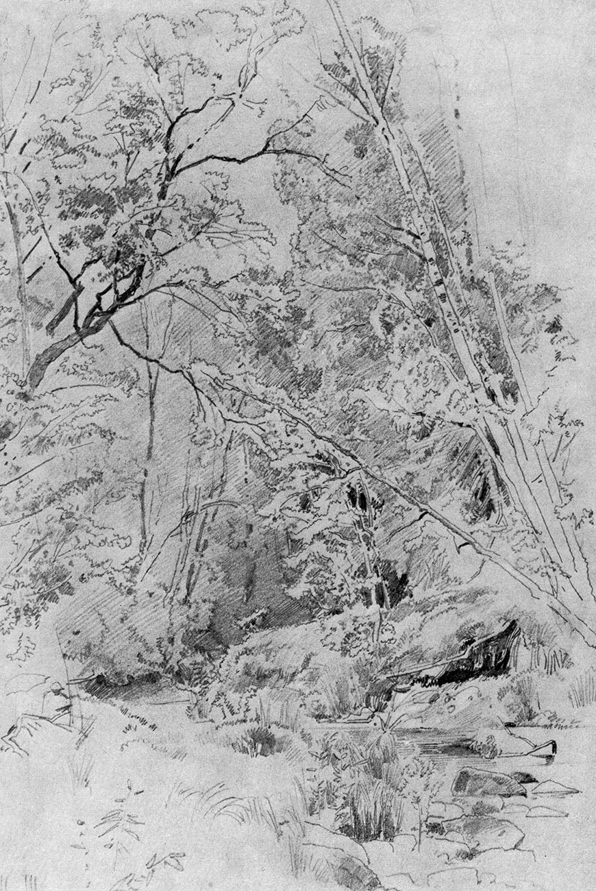 125. Above the waters. 1880s. Lead pencil on paper. 39.4X27.8 cm. Museum of Russian Art, Kiev