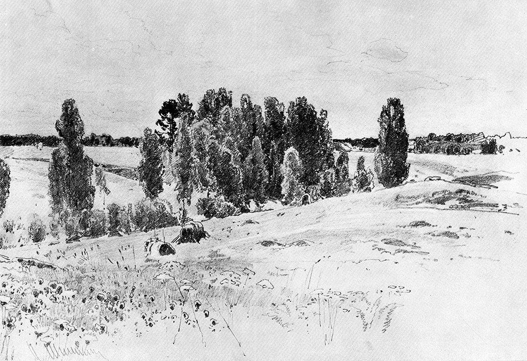 130. Fields and groves. 1880s. Lead pencil on paper. 23.5X32.5 cm. The Russian Museum, Leningrad