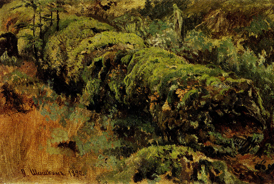 169. Rotting tree-trunk covered with moss. Study. 1890. Oil on canvas. 21.7X33.3 cm. The Tretyakov Gallery, Moscow