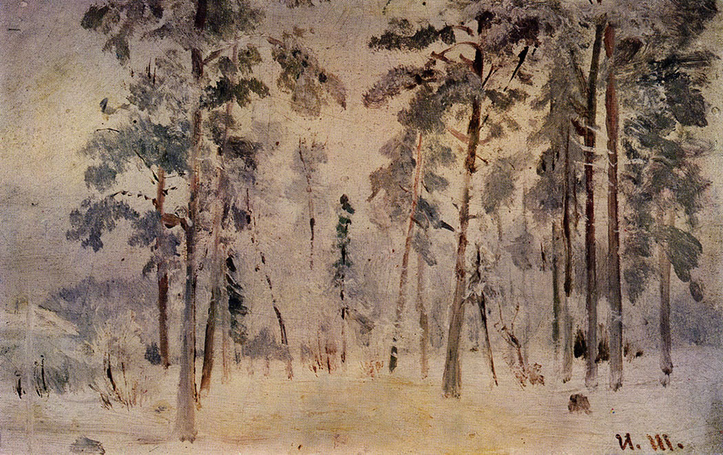 180. Rime in the forest. 1890s. Oil on canvas, mounted on cardboard. 13.2X21.2 cm. The Tretyakov Gallery, Moscow