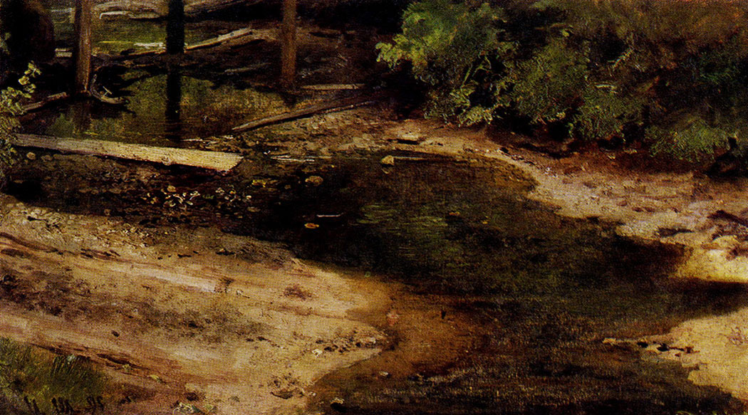 183. Forest stream. 1895. Oil on paper, mounted on cardboard. 18X35 cm. The Tretyakov Gallery, Moscow