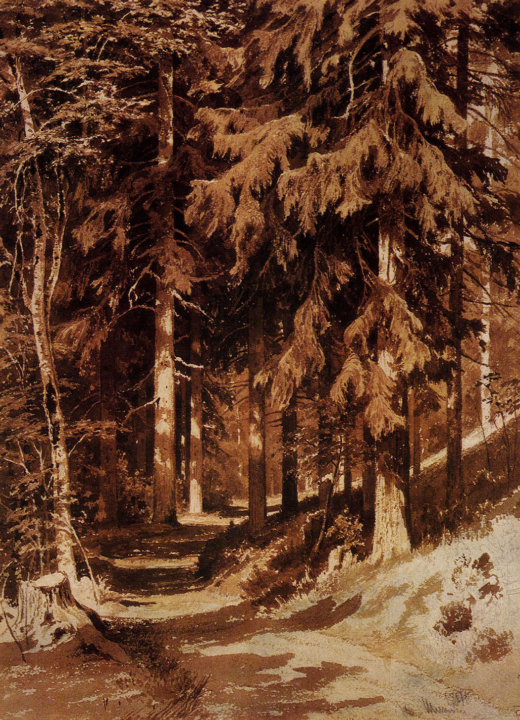 188. Footpath in the forest. 1891. Sepia and lead pencil on paper. 61.4X44.5 cm. The Russian Museum, Leningrad