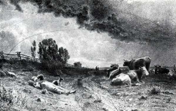 Рис. 4. Пастух со стадом. Рисунок тушью (перо). 1860-е годы. Гос. Третьяковская галлерея